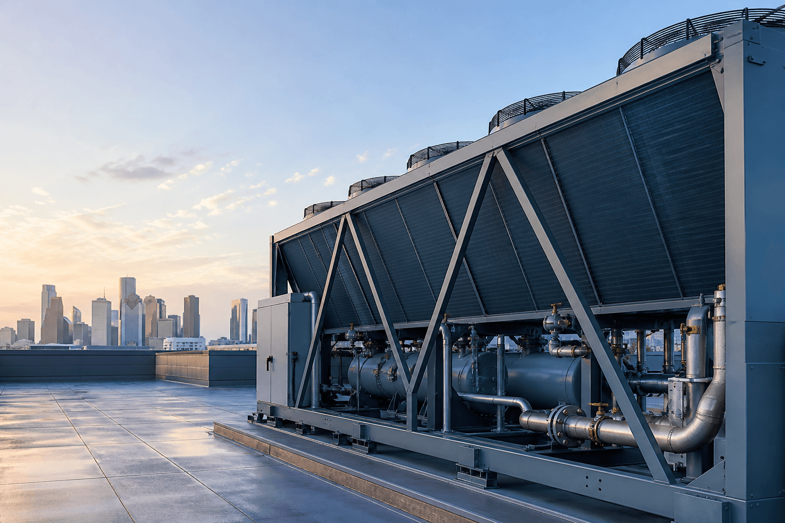 Large commercial chiller system serving a Houston building